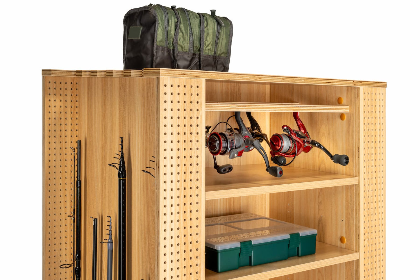 Fishing tackle cabinet, 65x50x158cm, beech color